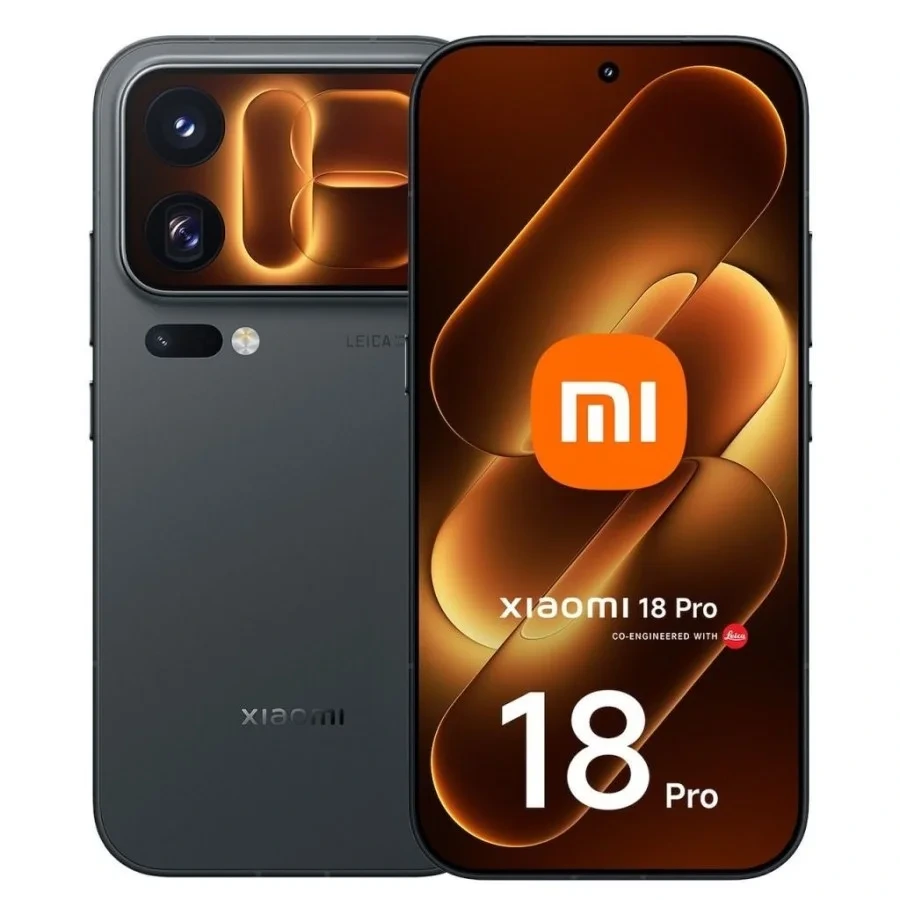 Koyu renkli Xiaomi 18 Pro telefonun ön ve arka yüzü