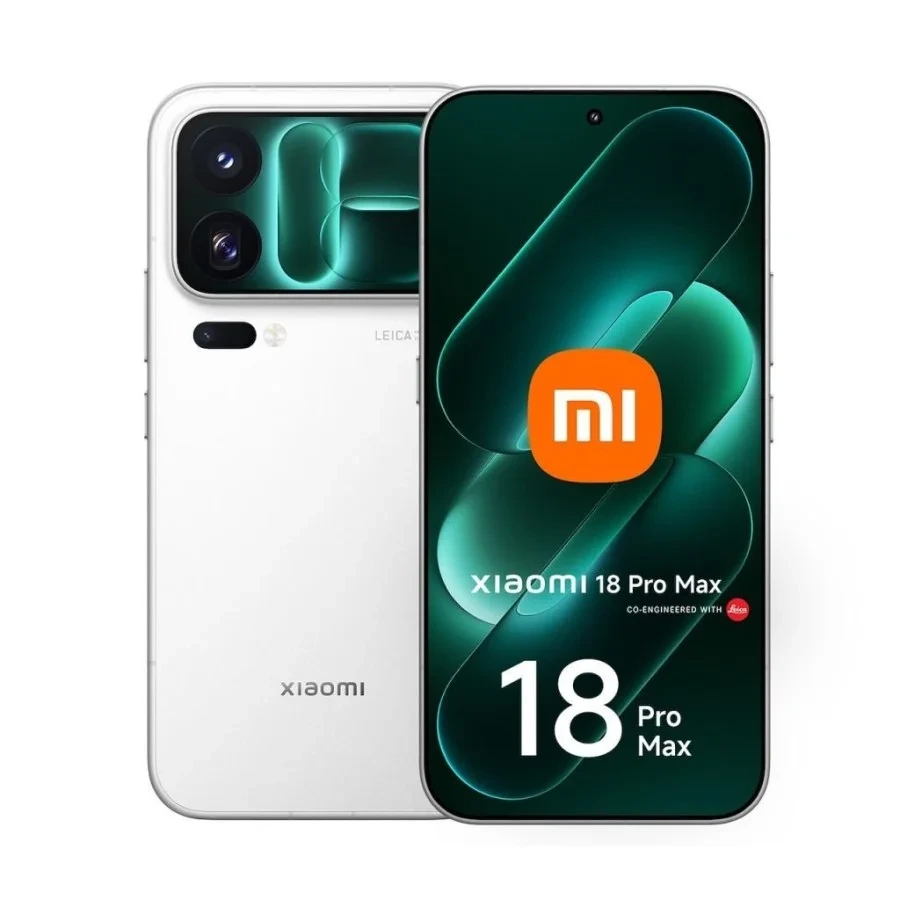 Beyaz Xiaomi 18 Pro Max telefonun ön ve arka yüzü