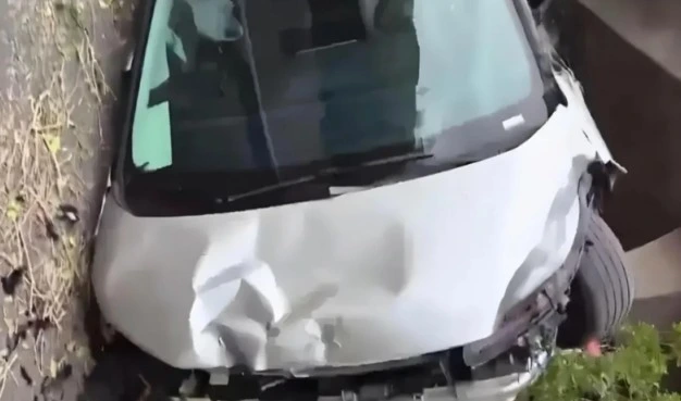 Ağaca yakın konumda, ön kısmı ve kaputu hasar görmüş Xpeng X9