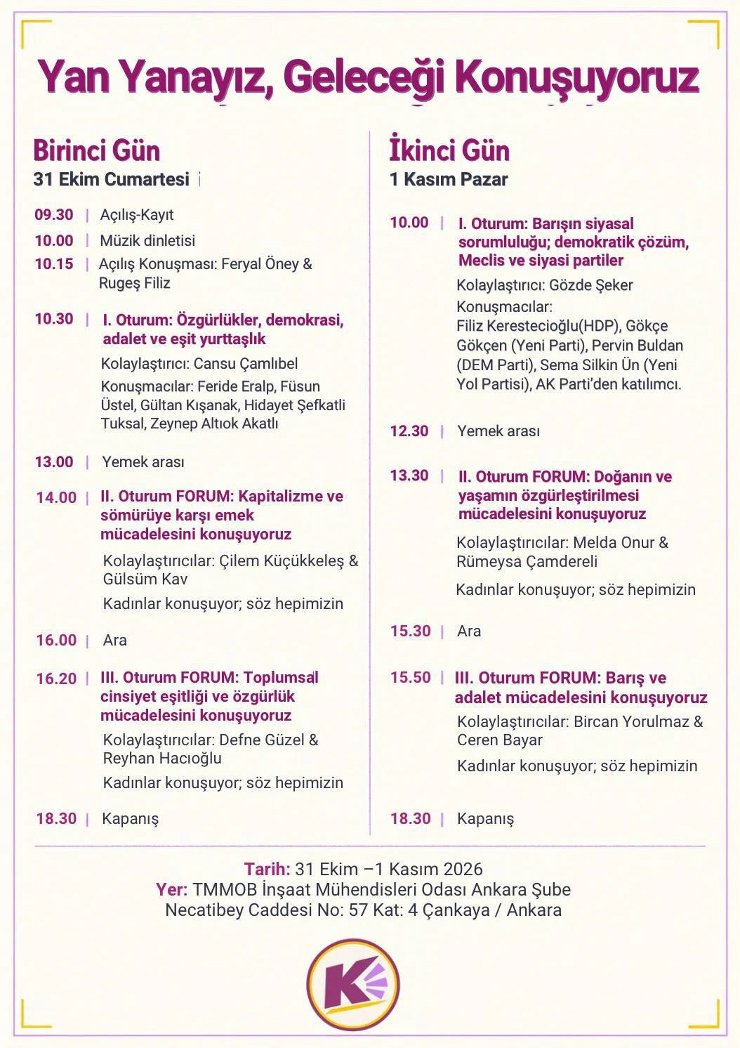 31 Ekim-1 Kasım 2026 tarihli konferansın iki günlük program afişi