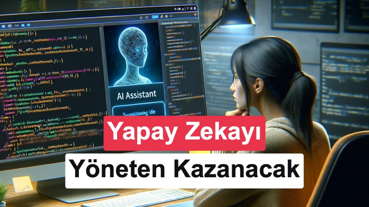 Yapay zeka destekli yazılım geliştirme toplantısında ekip, ekrandaki AI görselini inceliyor