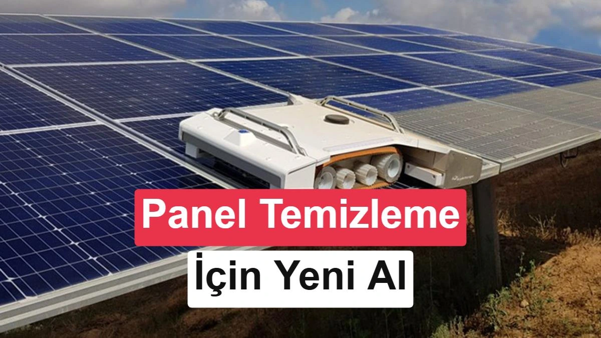 Güneş panelleri üzerinde çalışan iki temizlik robotu