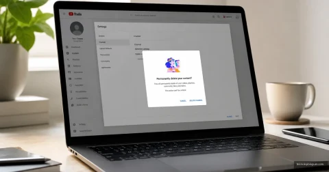 YouTube Studio ayarları açık bir dizüstü bilgisayarda kanal içeriğini kalıcı olarak silme onay penceresi