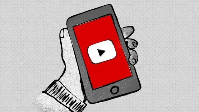 YouTube logosu bulunan bir telefonu tutan elin çizimi